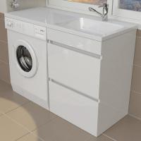 Тумба с раковиной Emmy Джерси 120 под стиральную машину, 2 ящика, раковина Аванти 120 R (кронштейн в комплекте)