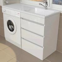 Тумба с раковиной Emmy Джерси 120 под стиральную машину, 3 ящика, раковина Аванти 120 R (кронштейн в комплекте)