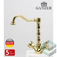 Cмеситель для кухни из латуни с поворотным изливом в стиле ретро Ganzer GZ15022-E цветом золото