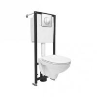 КОМПЛЕКТ CERSANIT DELFI Инсталляция Cersanit Leon Black + Унитаз подвесной Cersanit Delfi с сиденьем микролифт и кнопкой хром глянцевый