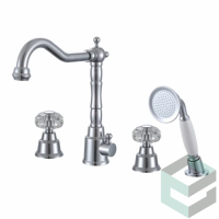 Смеситель на борт ванны с лейкой и шлангом Ganzer GZ09034 хром, врезной на 4 отверстия, из латуни