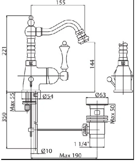 MARGOT-BSM2-01-Bi Смеситель для биде однорычажный c донным клапаном, исполнение хром, ручка белая