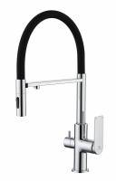 Смеситель для кухни под фильтр с гибким изливом из латуни Ganzer GZ07127 хром/черный