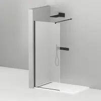 Душевая перегородка Cezares Liberta 90 x 195 см, со свободным входом, стекло прозрачное, профиль черный, Liberta-L-1-90-C-Nero