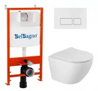 Инсталляция BelBagno с унитазом BelBagno Sfera-R BB046CHR/SC/BB026/BB042BL, сиденье микролифт, клавиша смыва белая, белый, 3 в 1