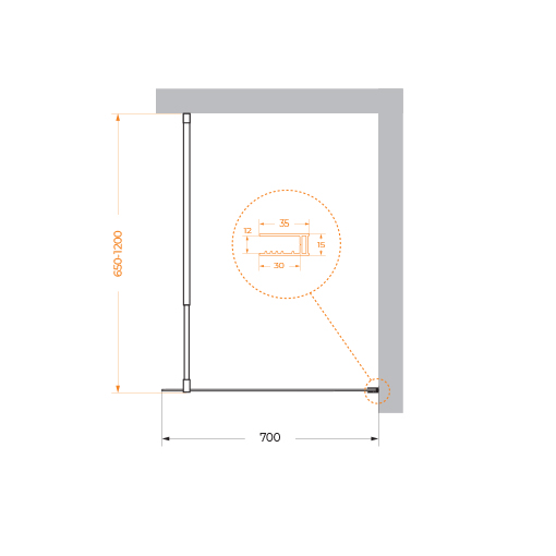 Душевая перегородка BelBagno KRAFT-L-1-70-C-NERO, чёрный