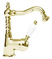 ELITE-BSM2-03/24-Bi Смеситель для биде однорычажный c донным клапаном, исполнение золото, ручка белые