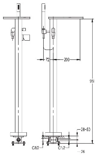 CASCADO-F-VDP-01 Напольный смеситель для ванны с ручным душем