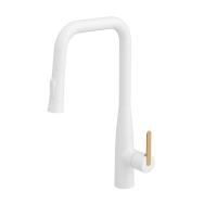 Смеситель KAISER Claro для кухни с вытяжной лейкой Ø35 /Латунь /Белый матовый и шлифованное золото