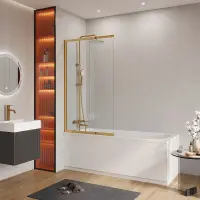 Душевая шторка на ванну Cezares SLIDER-VF-11-90/150-C-BORO, 90 см, стекло прозрачное, профиль брашированное золото