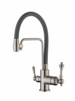 Cмеситель для кухни под фильтр с гибким изливом Ganzer GZ77025-G*H сатин/серый