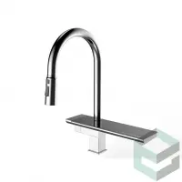 Смеситель для кухни с выдвижным изливом и полкой с функцией водопад Vieir V15014 сатин