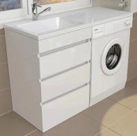 Тумба с раковиной Emmy Джерси 120 под стиральную машину, 3 ящика, раковина Аванти 120 L (кронштейн в комплекте)