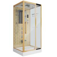 Душевая кабина Niagara Luxe NG-7714G (100x90х215) низкий поддон(15см),дверь распашная,стенки золото,5 мест