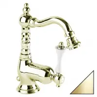 MARGOT-BSM2-03/24-Bi Смеситель для биде однорычажный c донным клапаном, исполнение золото, ручка белая