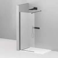 Душевая перегородка Cezares Liberta 90 см со свободным входом, стекло прозрачное, профиль черный, LIBERTA-L-1-90-120-C-NERO