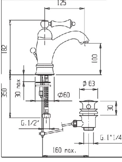 Смеситель для раковины высокий с донным клапаном CEZARES MARGOT-LSM1-A-02-Bi