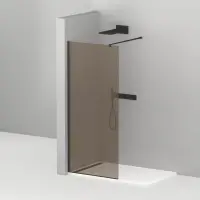 Душевая перегородка Cezares Liberta 90 см, со свободным входом, стекло бронза, профиль черный, Liberta-L-1-90-BR-Nero